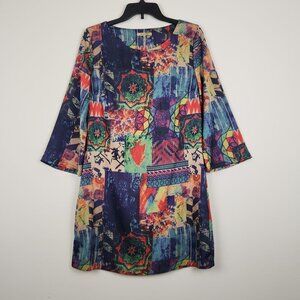 Sweet Miss Size M 3/4 Sleeve Lightweight Artsy Multicolor Dress
